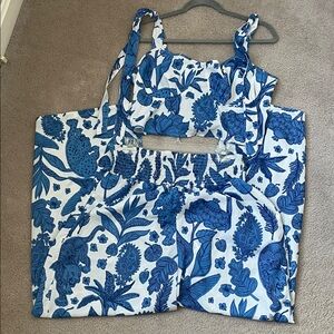 NWOT Cider Blue and White Striped Smocked Top